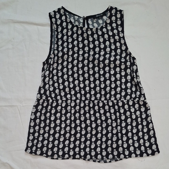 Madewell Wome'sBlack and White Sleeveless Peplum Blouse Size XS - Picture 1 of 7